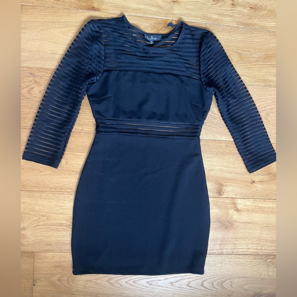Lulu's Black Ribbed 3/4 Sleeve Bodycon Dress